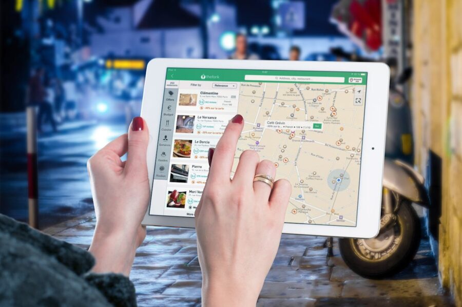 A tablet with maps being shown on the screen