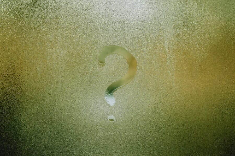 Misted window with a question mark